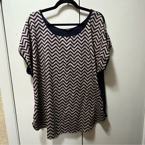 Espresso Blue and Tan Short Sleeve Blouse